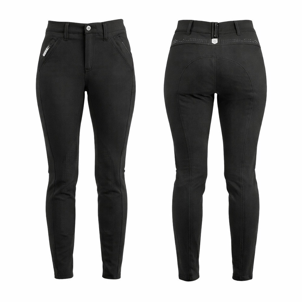 Horze Crescendo‎ Women Black Equestrian Breeches Riding Pants Crystal Studs 28W - Picture 2 of 10